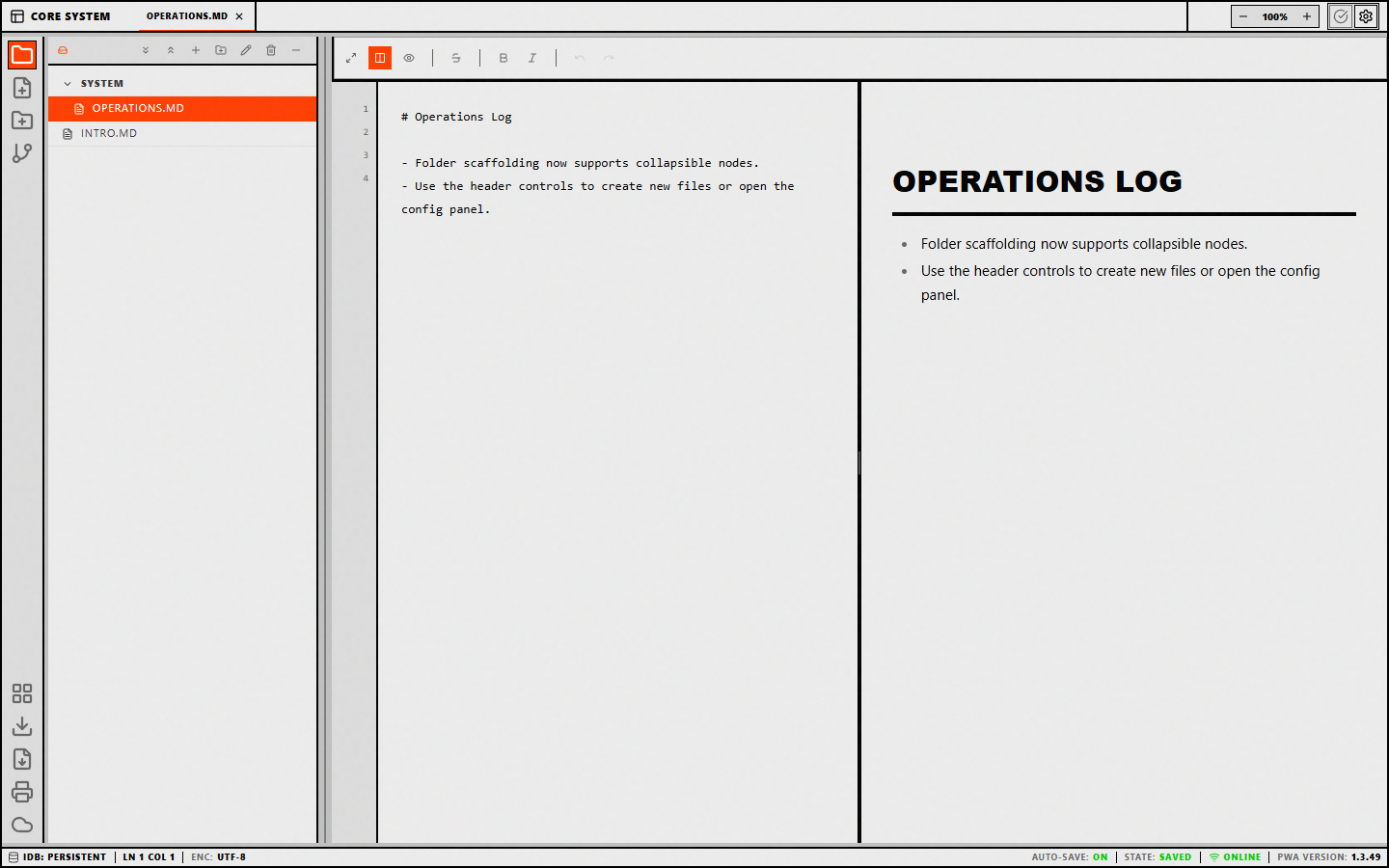 MdWrk editor surface showing a focused authoring workspace