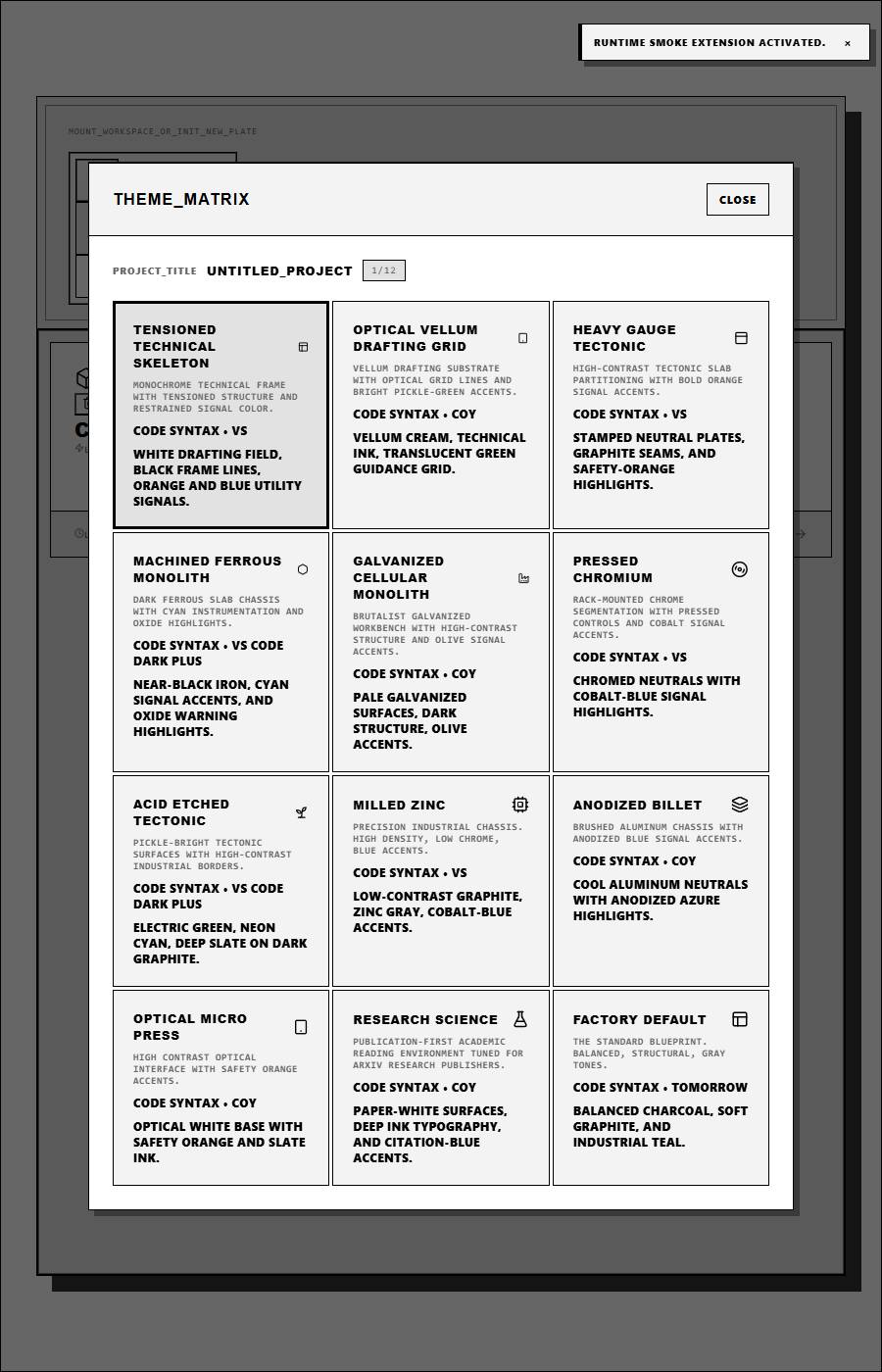 MdWrk theme selector and install-ready shell behavior